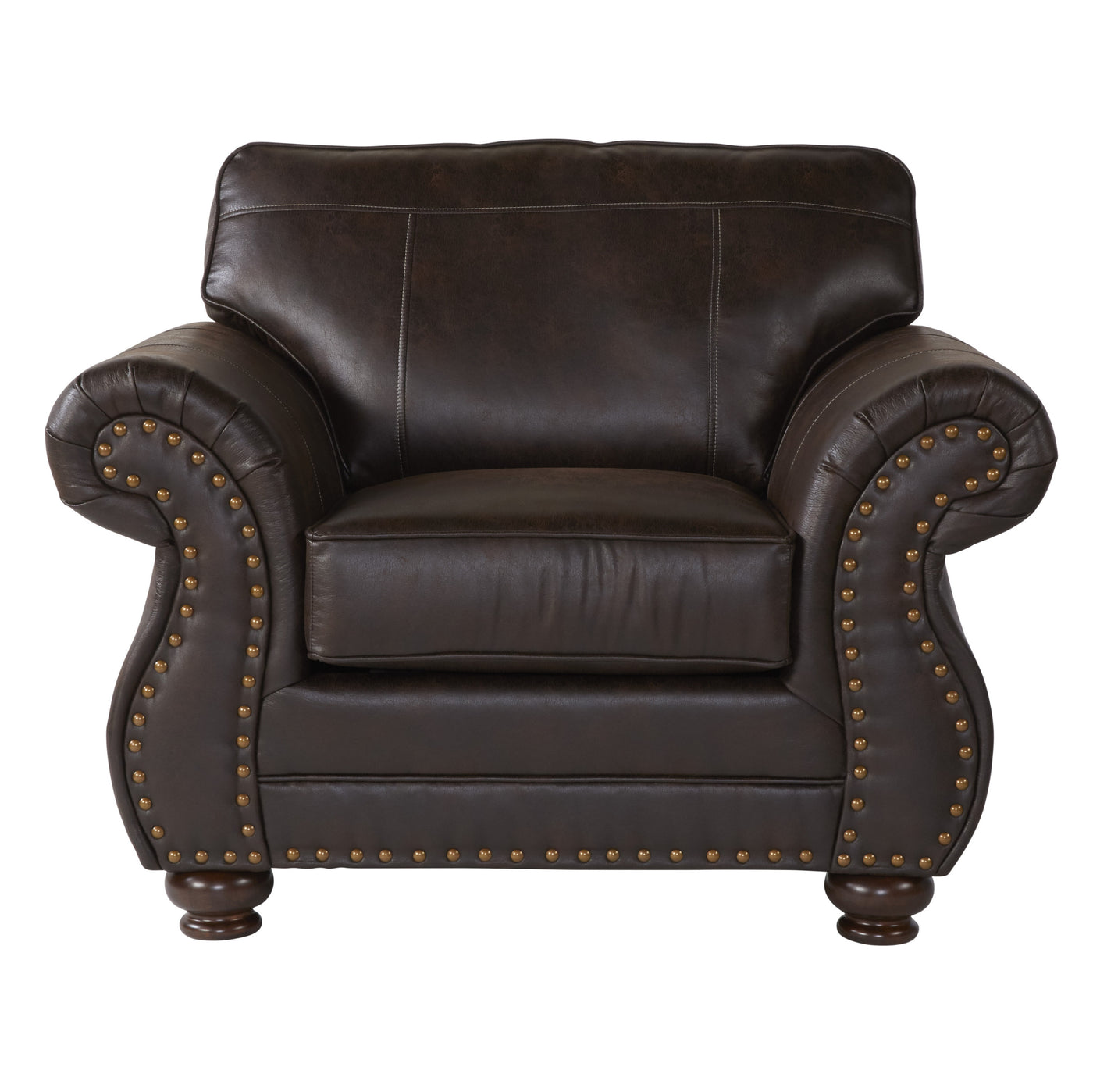 Leinster Faux Leather Upholstered Nailhead Sofa, Loveseat, and Chair Set