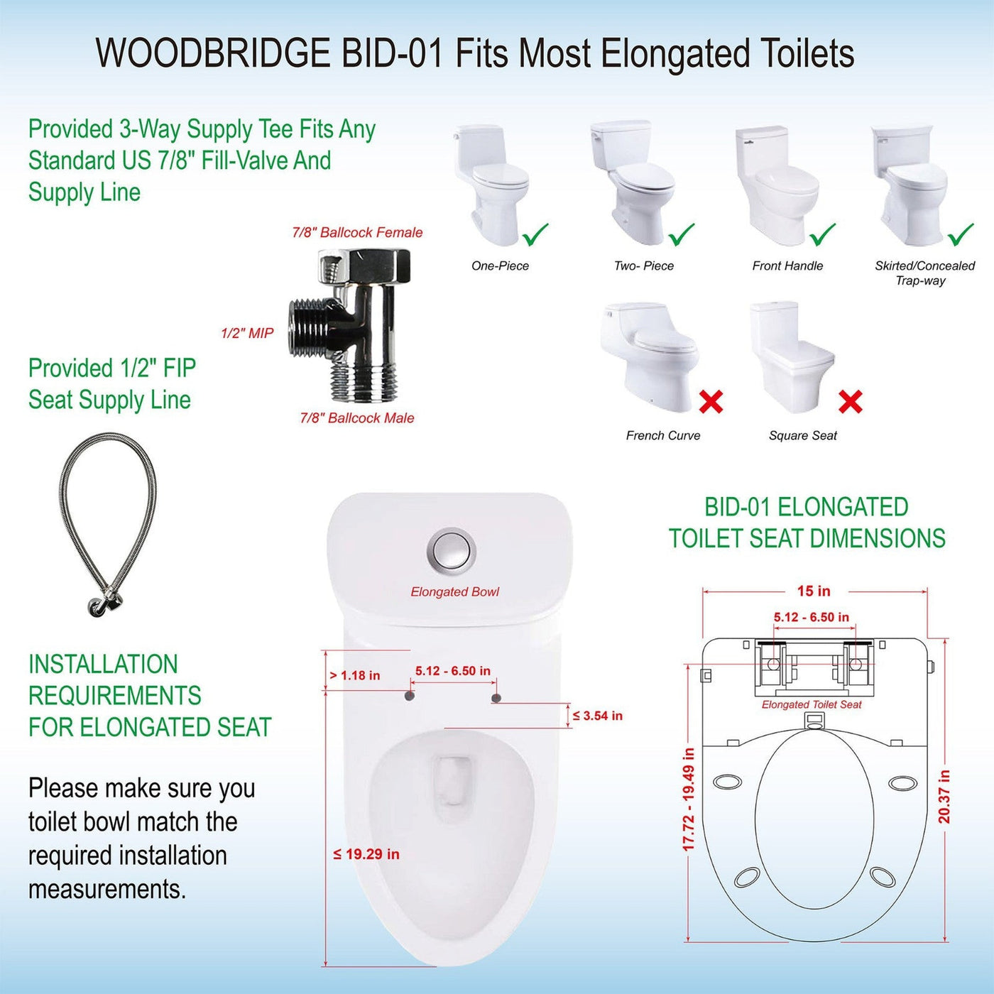 WoodBridge BID01 White Advanced Bidet Smart Toilet Seat