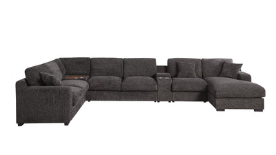 Celine 141.5" Gray Chenille Fabric Corner Sectional Sofa with Right-Facing Chaise, Cupholders, and Charging Ports