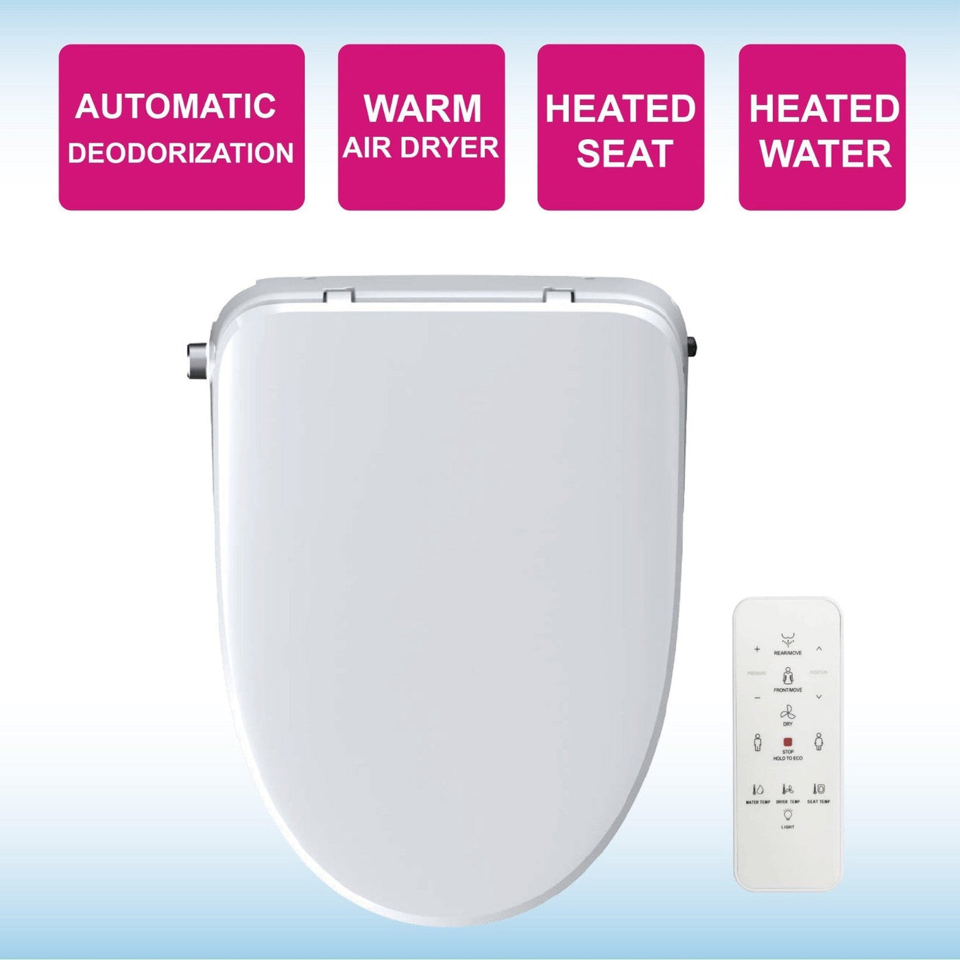 WoodBridge BID02 White Elongated Smart Bidet Toilet Seat, Electronic Advanced Self Cleaning, SoftClose Lid, Automatic Deodorization