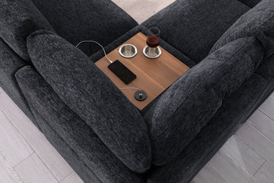 Celine 141.5" Dark Gray Chenille Fabric Corner Sectional Sofa with Right-Facing Chaise, Cupholders, and Charging Ports