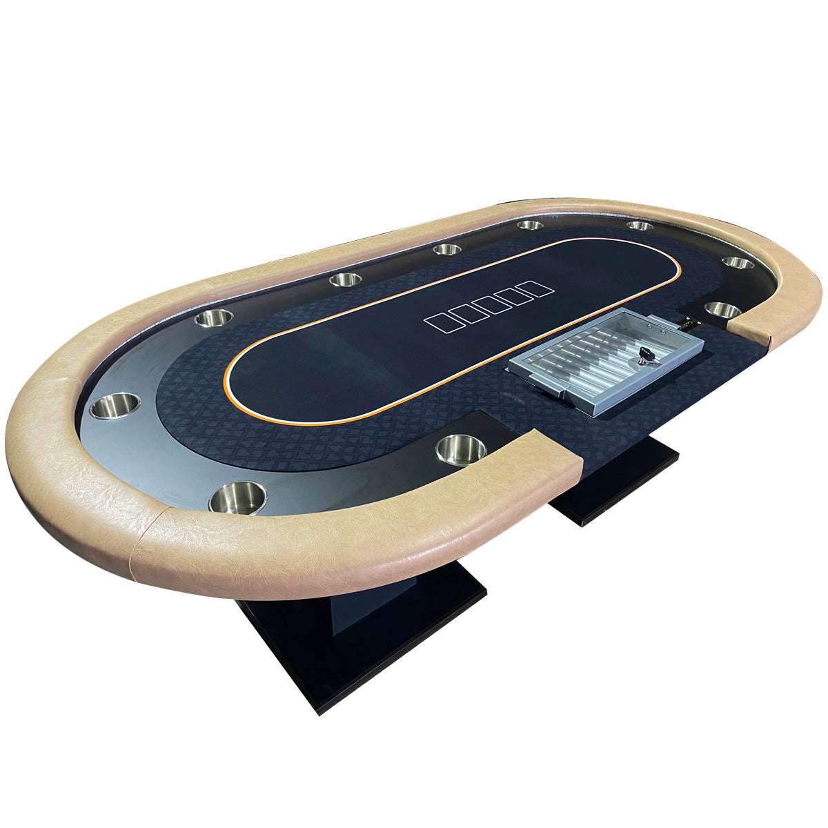 INO Design 96" Premium 10 Player Oval Black Speed Cloth Texas Holdem Casino Poker Table with Dimmable LED (B)