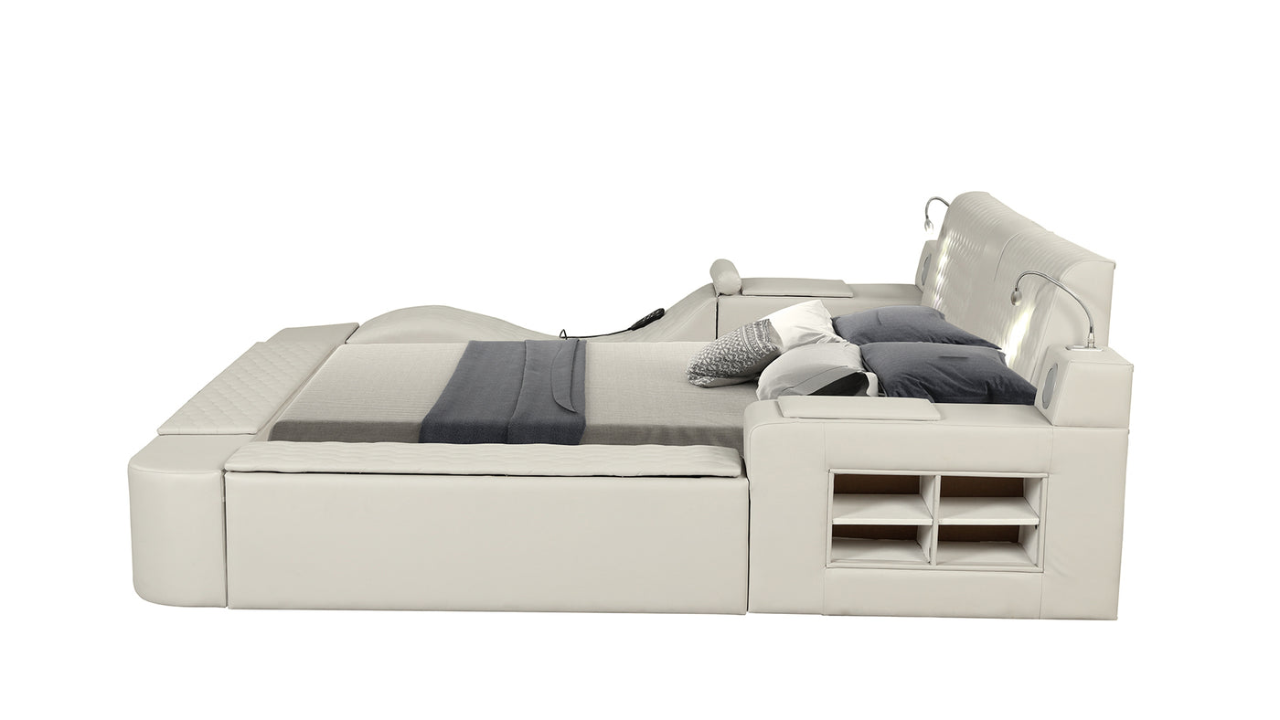 Zoya Smart Multifunctional King Size Bed Made with Wood in Beige