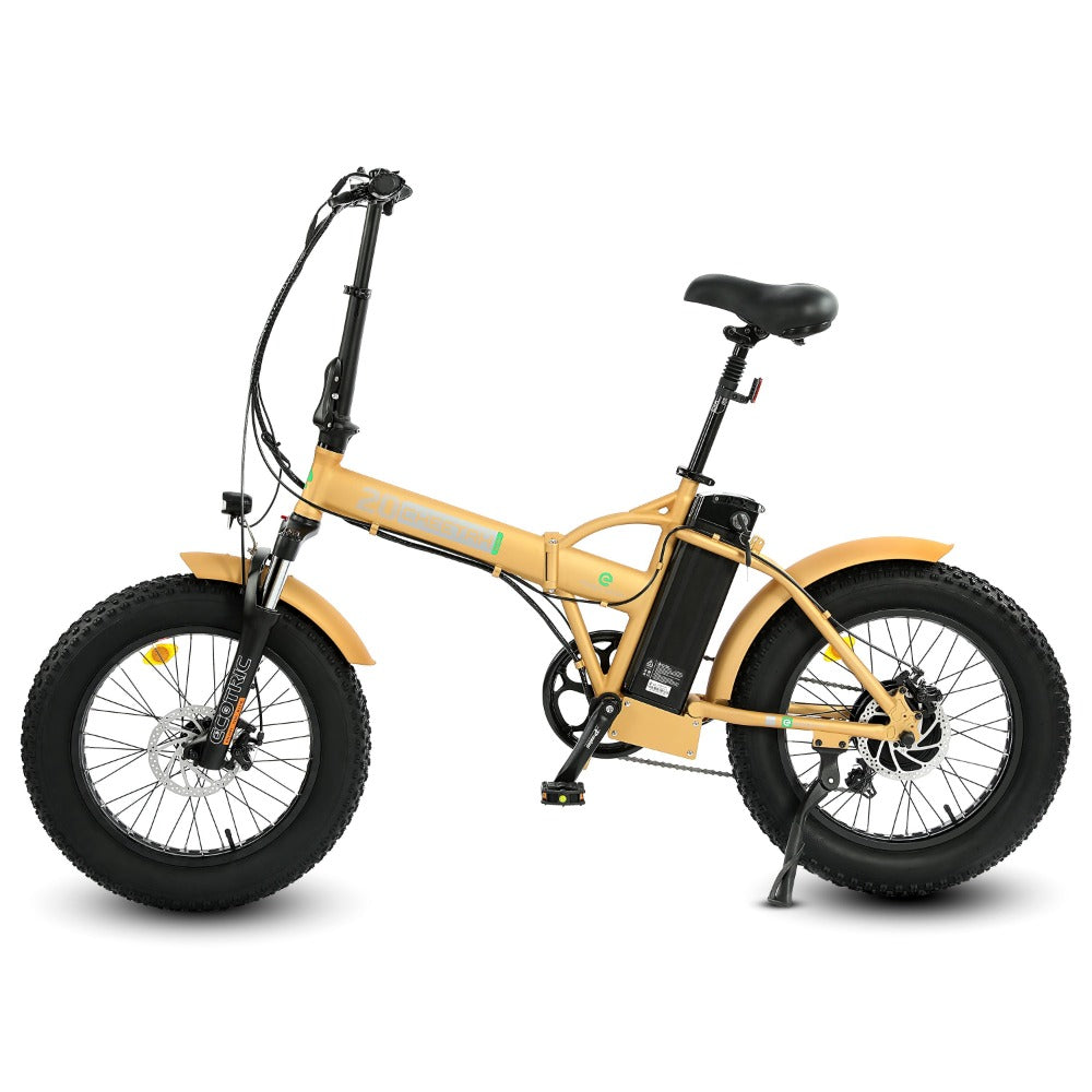 Ecotric 48V Gold portable and folding fat ebike with LCD display