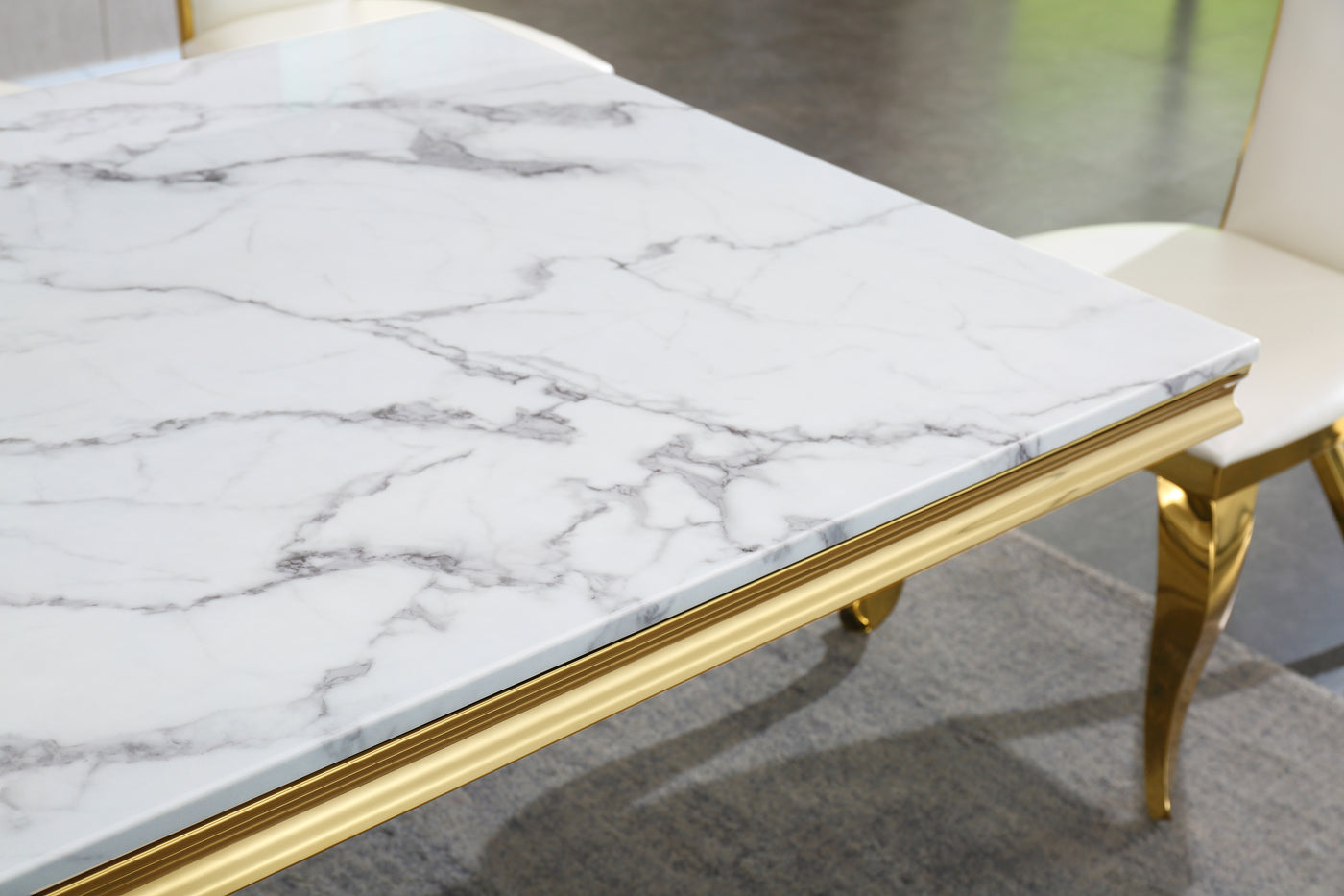 Luxurious Design Marble Rectangular Dining Table with Gold Mirrored Finish Stainless Steel Base