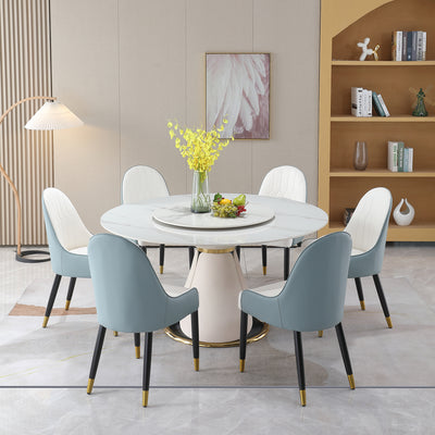 59.05"Modern Sintered stone dining table with 31.5" round turntable with 6pcs Chairs.