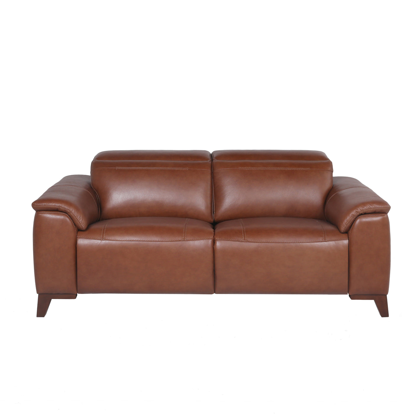 Dual-Power Leather Reclining Sofa - Articulating Power Headrest, Padded Armrest - Coach Colored, Luxurious Comfort