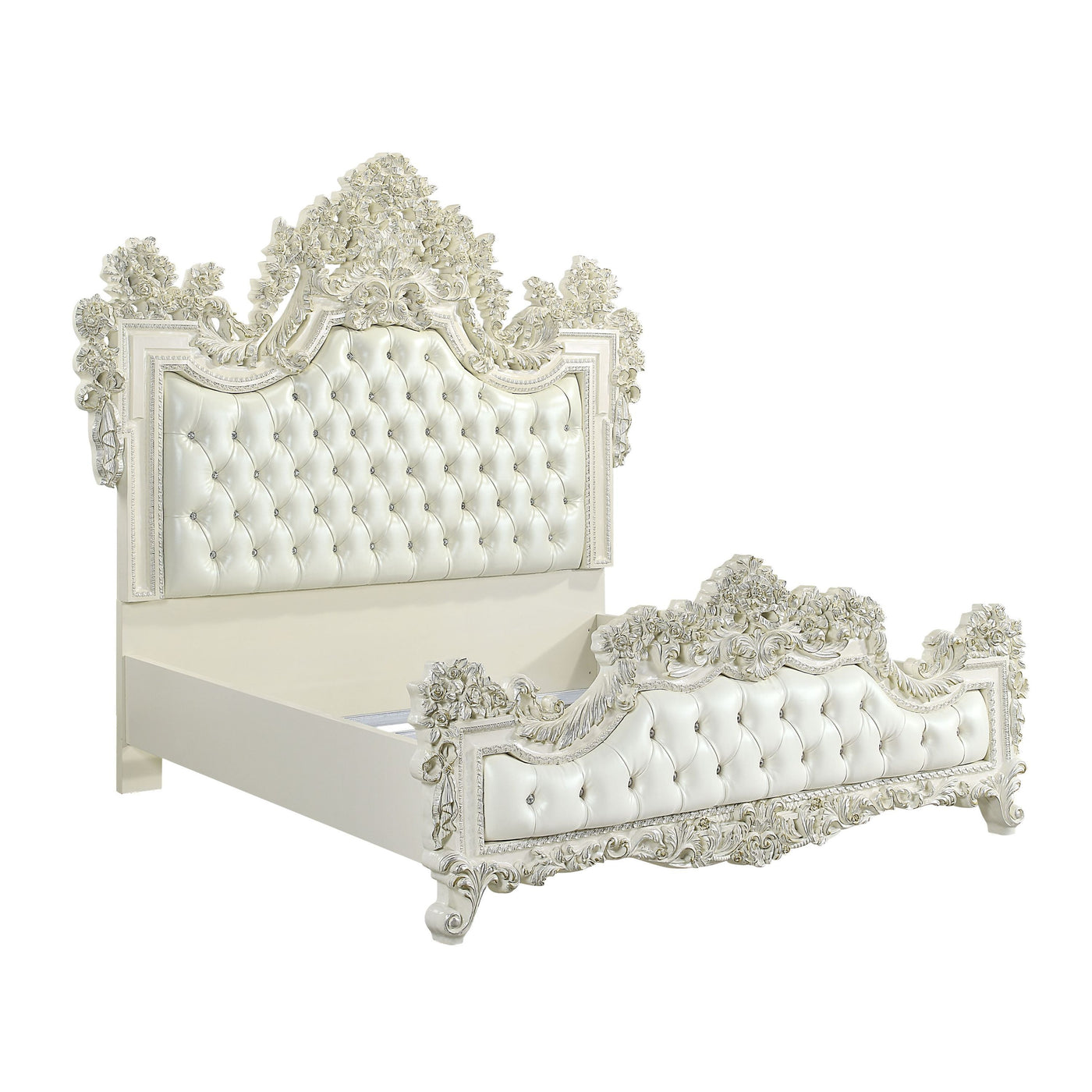 ACME Adara EK BED Pearl White PU & Antique White Finish BD01248EK