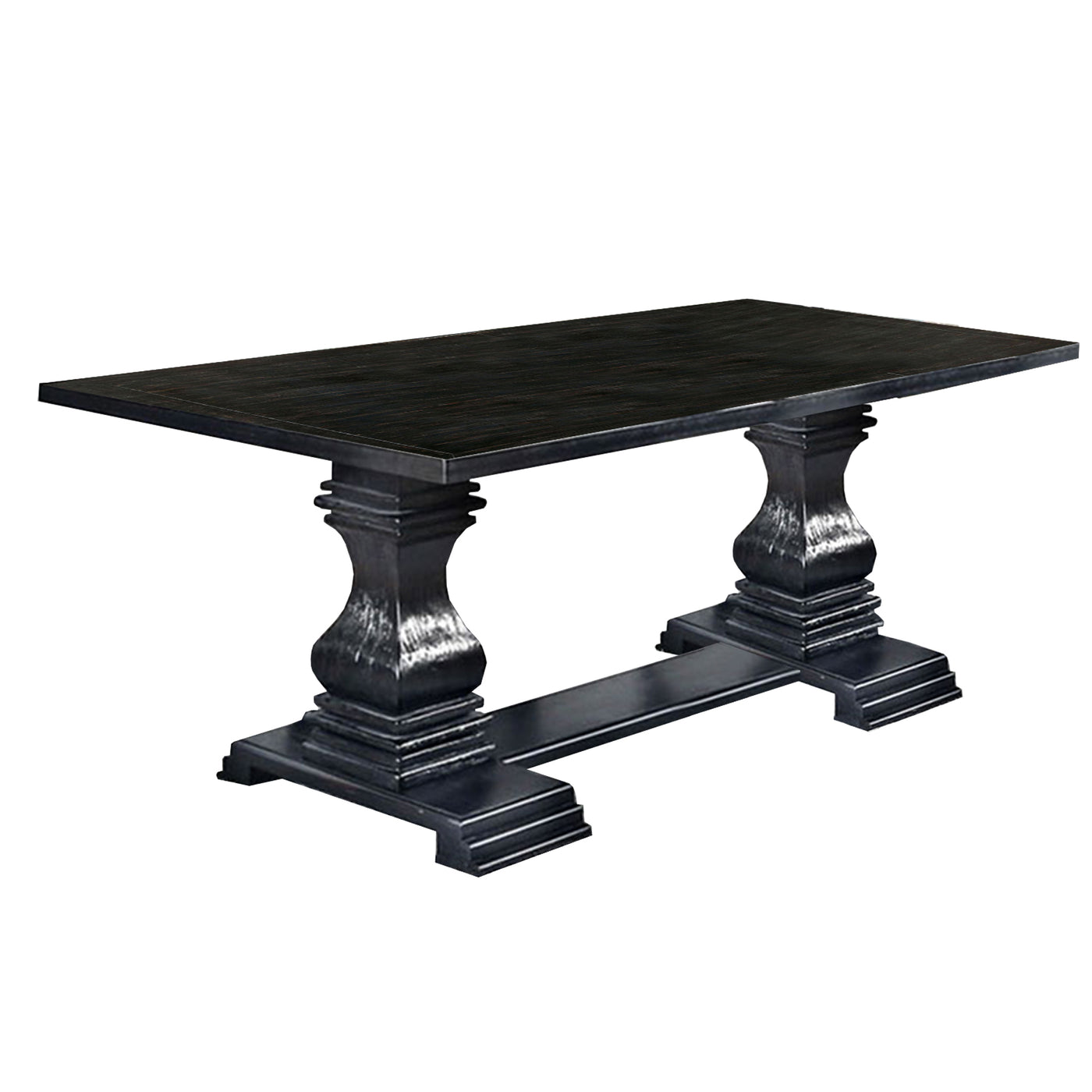 Transitional Style Dining Table with Trestle Base, Antique Black