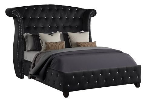 Sophia Full 5 Pc Vanity Upholstery Bedroom Set Made With Wood in Black