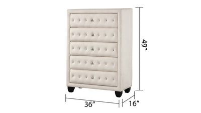 Sophia Crystal Tufted King 5 Pc Vanity Bedroom Set Made with Wood in Cream