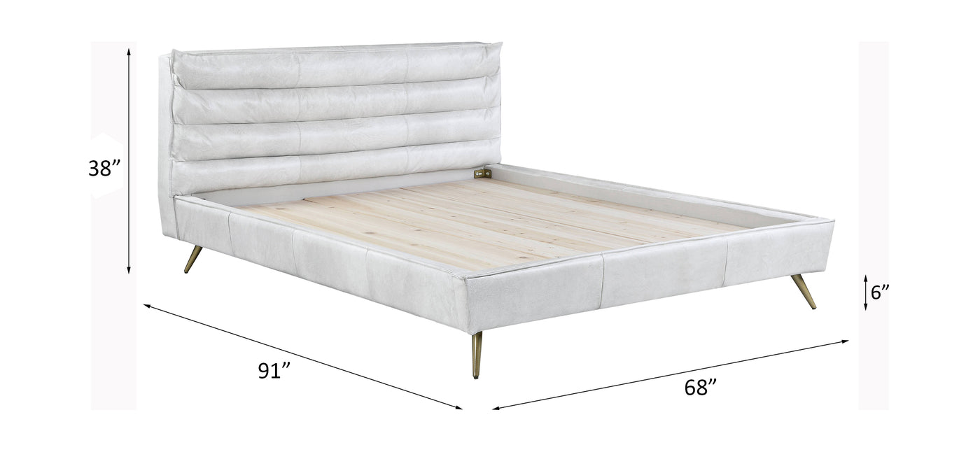 ACME Doris Queen Bed in Vintage White Top Grain Leather BD00565Q