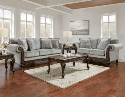 Hernen Carved Wood Frame Gray 5-Piece Living Room Set