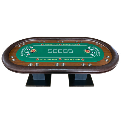 INO Design 96" Premium 10 Player Oval Brown & Green Speed Cloth Texas Holdem Casino Poker Table with Dimmable LED Green