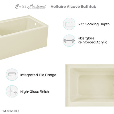 Swiss Madison Voltaire 48" x 32" Right-Hand Drain Alcove Bathtub with Apron in Bisque SM-AB551BQ