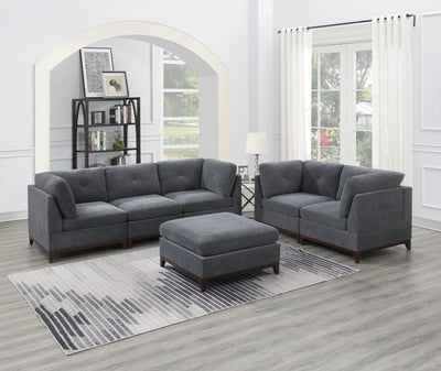 Ash Grey Chenille Fabric Modular Sofa Set 6pc Set Living Room Furniture Couch Sofa Loveseat 4x Corner Wedge 1x Armless Chair and 1x Ottoman Tufted Back