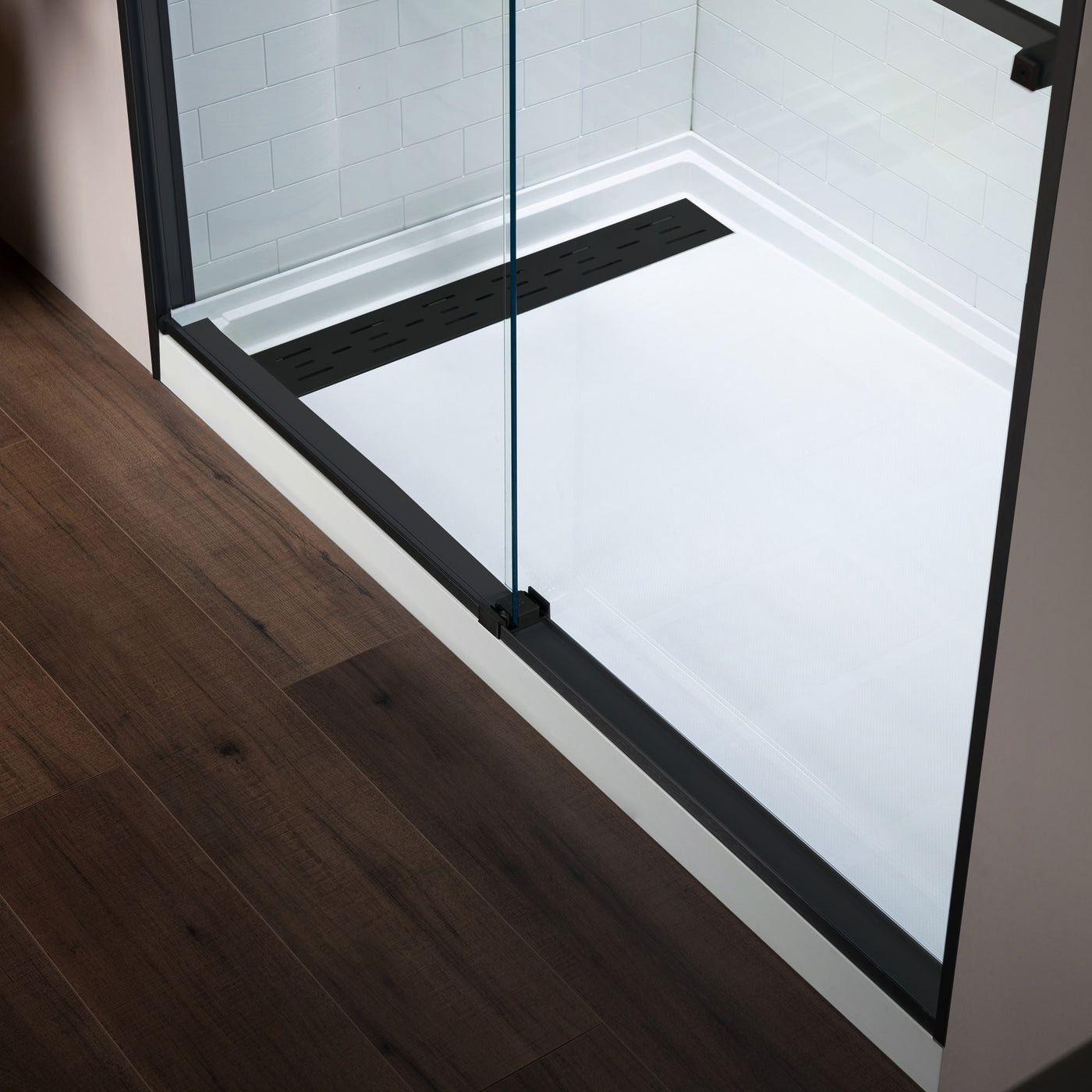 WOODBRIDGE Frameless Shower Doors 56-60" Width x 76"Height with 5/16"(8mm)Clear Tempered Glass, 2 Ways Opening & Double Sliding in Matte Black Finish