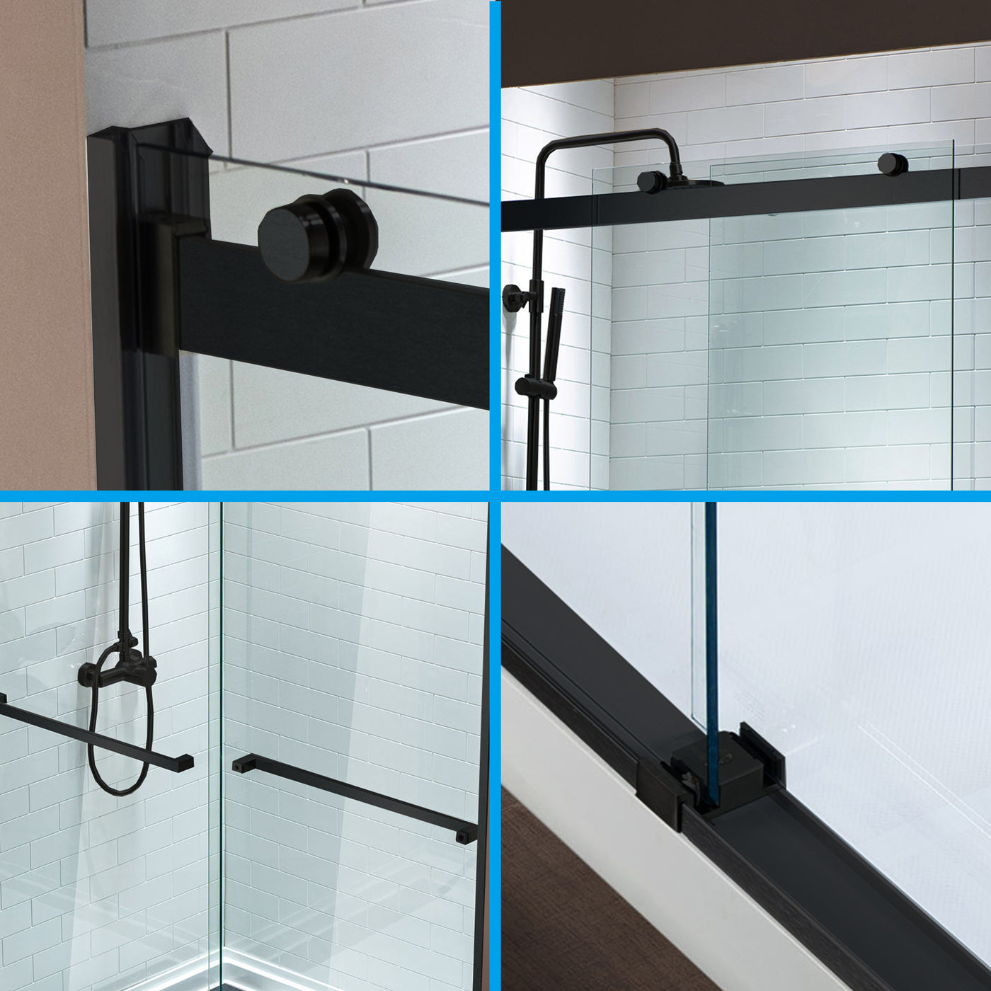 WOODBRIDGE Frameless Shower Doors 56-60" Width x 76"Height with 5/16"(8mm)Clear Tempered Glass, 2 Ways Opening & Double Sliding in Matte Black Finish