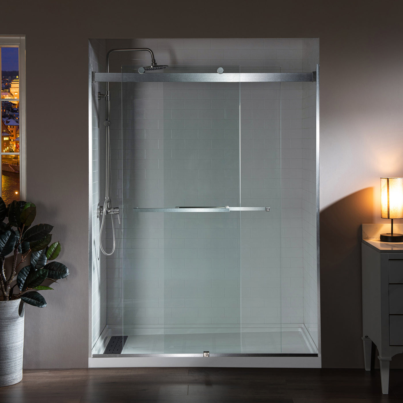 WOODBRIDGE Frameless Bathtub Shower Doors 46-48" Width x76"Height with 5/16"(8mm) Clear Tempered Glass, 2 Ways Opening & Double Sliding in Brushed Nickel Finish,ASD4876-B