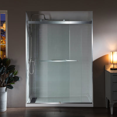 WOODBRIDGE Frameless Bathtub Shower Doors 46-48" Width x76"Height with 5/16"(8mm) Clear Tempered Glass, 2 Ways Opening & Double Sliding in Brushed Nickel Finish,ASD4876-B