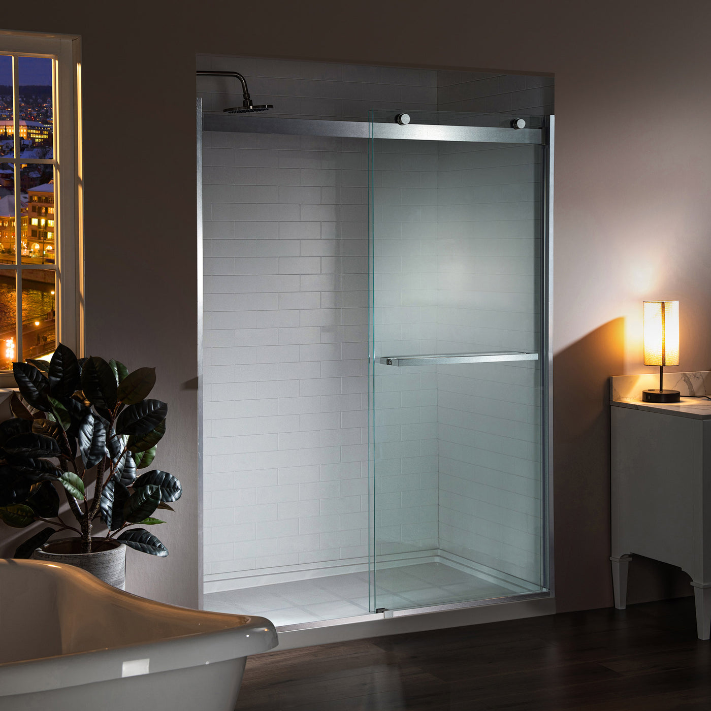 WOODBRIDGE Frameless Bathtub Shower Doors 46-48" Width x76"Height with 5/16"(8mm) Clear Tempered Glass, 2 Ways Opening & Double Sliding in Brushed Nickel Finish,ASD4876-B