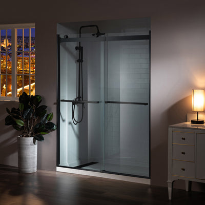 WOODBRIDGE Frameless Bathtub Shower Doors 46-48" Width x 76"Height with 5/16"(8mm) Clear Tempered Glass, 2 Ways Opening & Double Sliding in Matte Black Finish,ASD4876-MBL