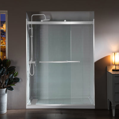 WOODBRIDGE Frameless Shower Doors 56-60" Width x 76"Height with 5/16"(8mm)Clear Tempered Glass, 2 Ways Opening & Double Sliding in Polished Chrome Finish