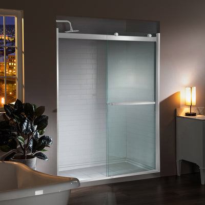 WOODBRIDGE Frameless Shower Doors 56-60" Width x 76"Height with 5/16"(8mm)Clear Tempered Glass, 2 Ways Opening & Double Sliding in Polished Chrome Finish