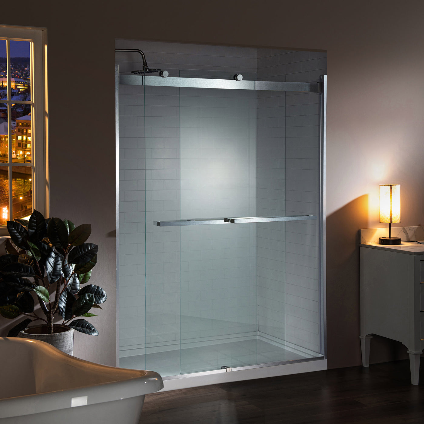 WOODBRIDGE Frameless Bathtub Shower Doors 46-48" Width x76"Height with 5/16"(8mm) Clear Tempered Glass, 2 Ways Opening & Double Sliding in Brushed Nickel Finish,ASD4876-B