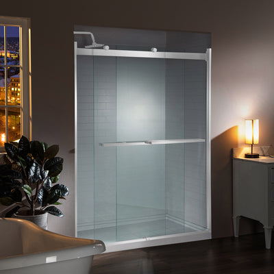 WOODBRIDGE Frameless Shower Doors 56-60" Width x 76"Height with 5/16"(8mm)Clear Tempered Glass, 2 Ways Opening & Double Sliding in Polished Chrome Finish