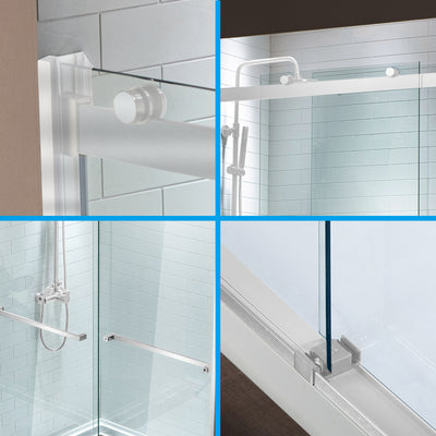 WOODBRIDGE Frameless Shower Doors 56-60" Width x 76"Height with 5/16"(8mm)Clear Tempered Glass, 2 Ways Opening & Double Sliding in Polished Chrome Finish