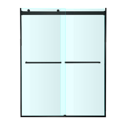 WOODBRIDGE Frameless Shower Doors 56-60" Width x 76"Height with 5/16"(8mm)Clear Tempered Glass, 2 Ways Opening & Double Sliding in Matte Black Finish