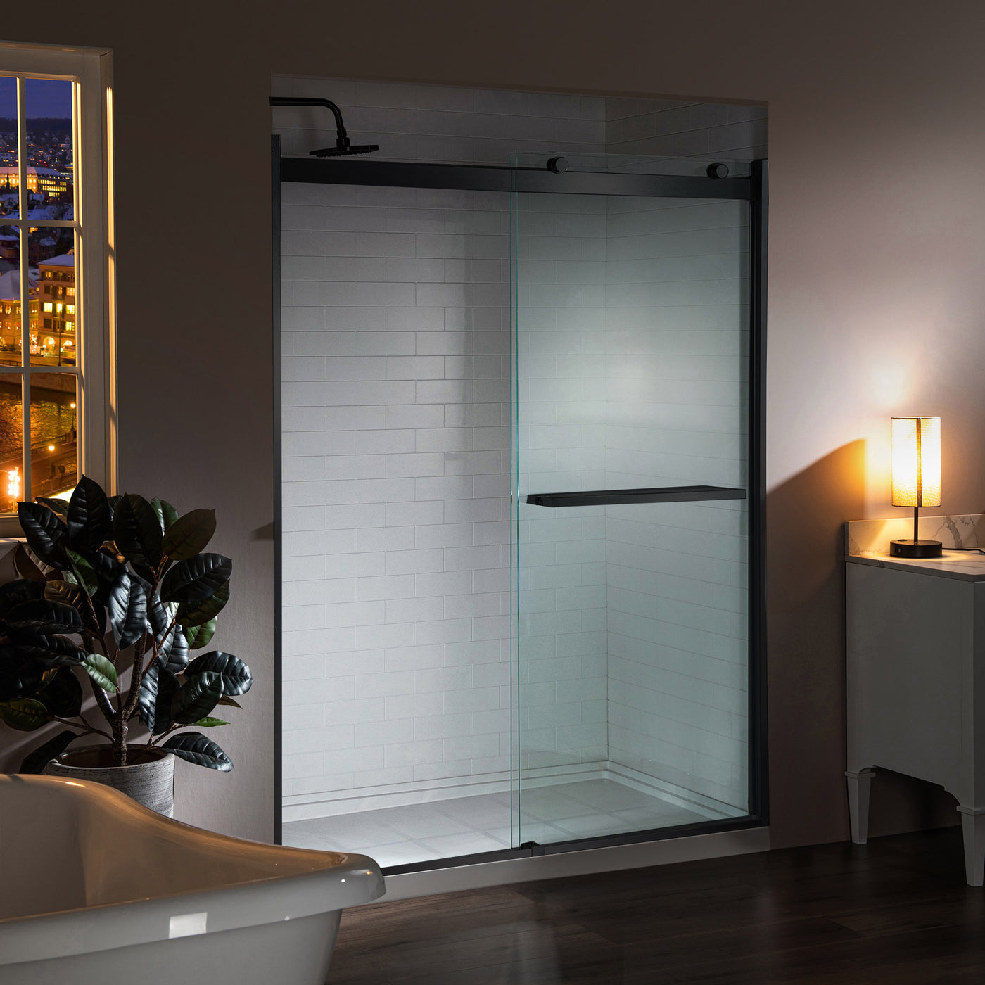 WOODBRIDGE Frameless Shower Doors 56-60" Width x 76"Height with 5/16"(8mm)Clear Tempered Glass, 2 Ways Opening & Double Sliding in Matte Black Finish