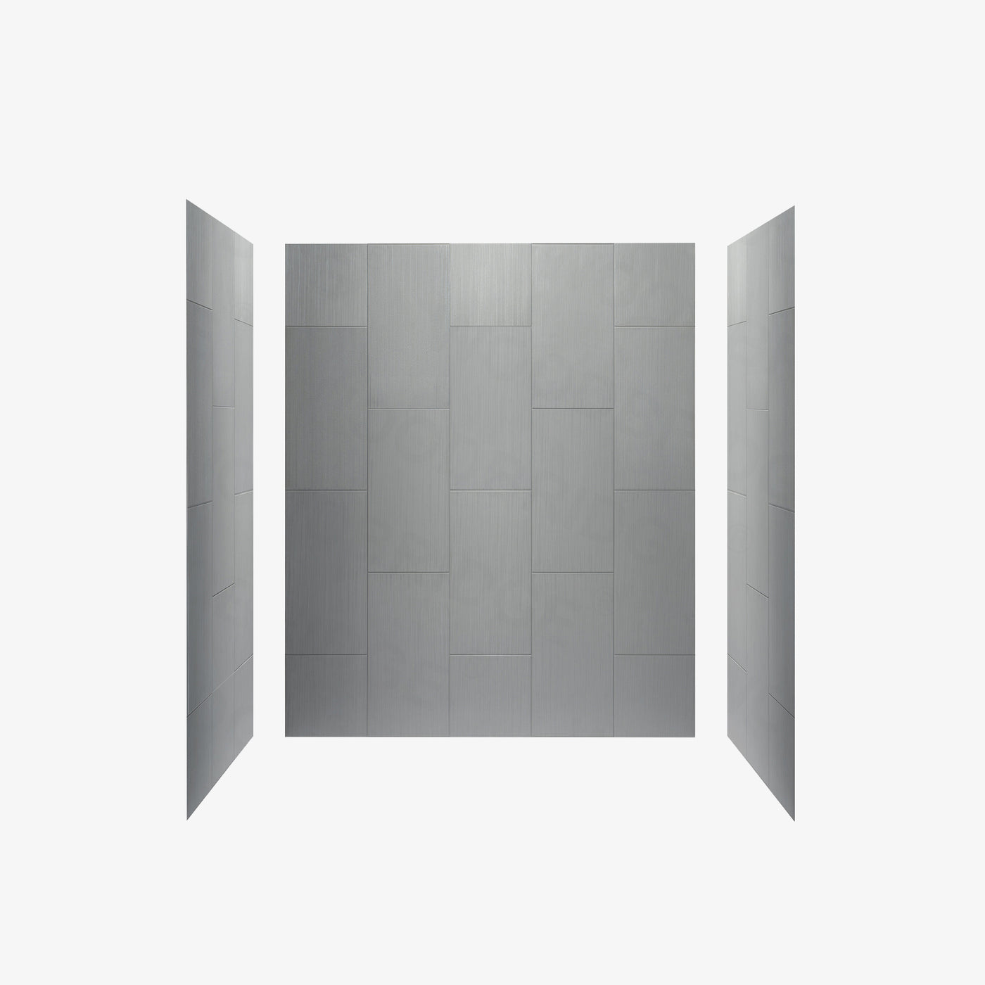 WOODBRIDGE Solid Surface 60" W x 75" H Tile Tub and Shower Wall Panel Surround, Quick Install, Cuttable, Stacked Block in a Staggered Vertical Pattern. Matte Gray Finish