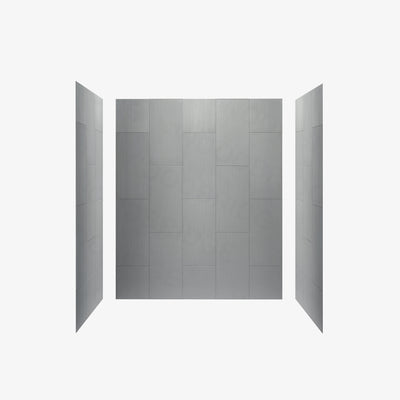 WOODBRIDGE Solid Surface 60" W x 75" H Tile Tub and Shower Wall Panel Surround, Quick Install, Cuttable, Stacked Block in a Staggered Vertical Pattern. Matte Gray Finish