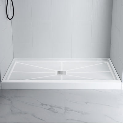 WOODBRIDGE Solid Surface 60" W x 75" H Tile Tub and Shower Wall Panel Surround, Quick Install, Cuttable, Stacked Block in a Staggered Vertical Pattern. Matte White Finish