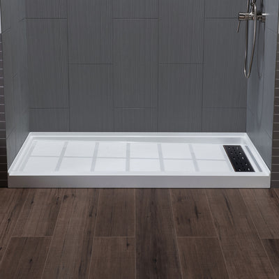 WOODBRIDGE Solid Surface 60" W x 75" H Tile Tub and Shower Wall Panel Surround, Quick Install, Cuttable, Stacked Block in a Staggered Vertical Pattern. Matte Gray Finish