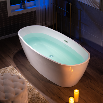 WOODBRIDGE 71" Acrylic Freestanding Bathtub Contemporary Soaking Tub with Chrome Overflow and Drain,White Tub,B1538-C-Drain&O