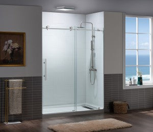 WOODBRIDGE Frameless Bathtub Shower Doors 56-60" Width x 62"Height with 5/16"(8mm) Clear Tempered Glass, 2 Ways Opening & Double Sliding in Matte Black Finish,ASD6062-MBL