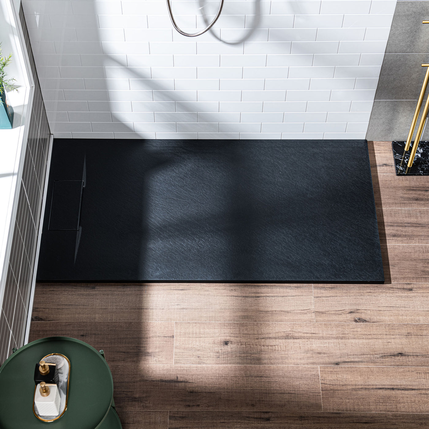 WOODBRIDGE 48-in L x 36-in W Zero Threshold End Drain Shower Base with Reversable Drain Placement, Matching Decorative Drain Plate and Tile Flange, Wheel Chair Access, Low Profile, Black