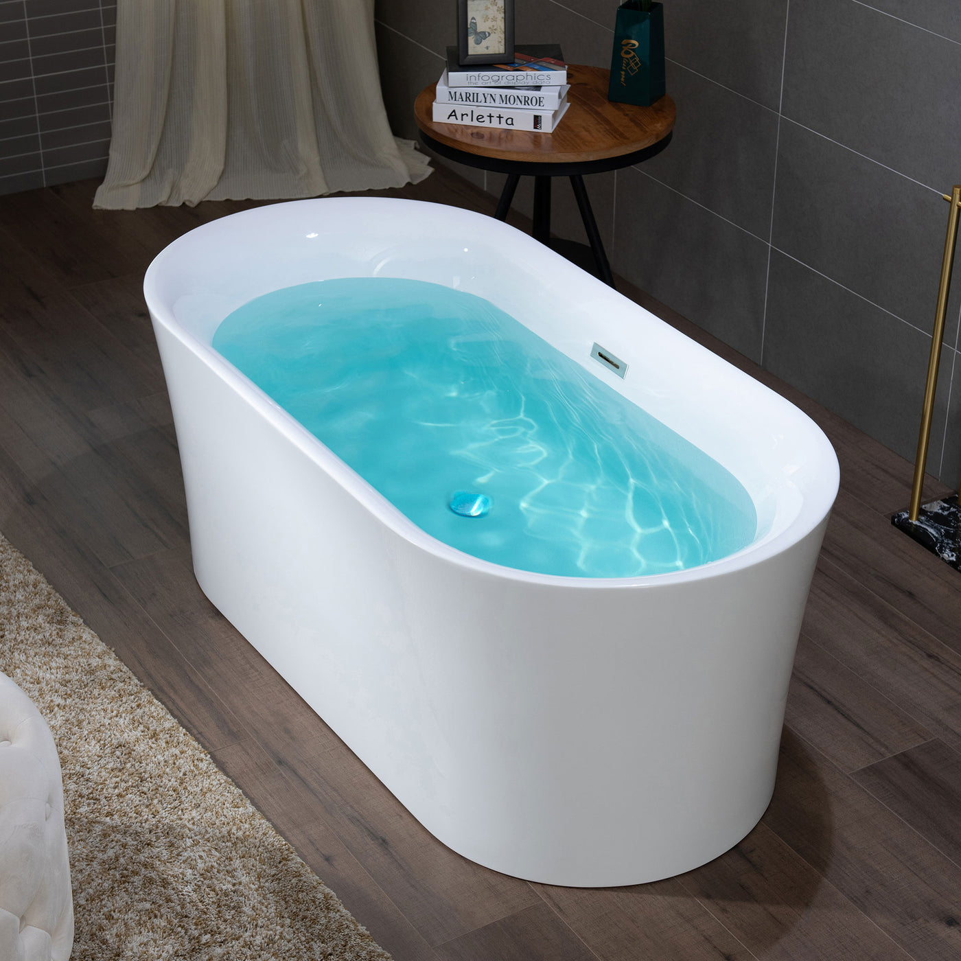 WOODBRIDGE 59" Acrylic Freestanding Bathtub Contemporary Soaking Tub with Chrome Overflow and Drain,White Tub,B0058-CH