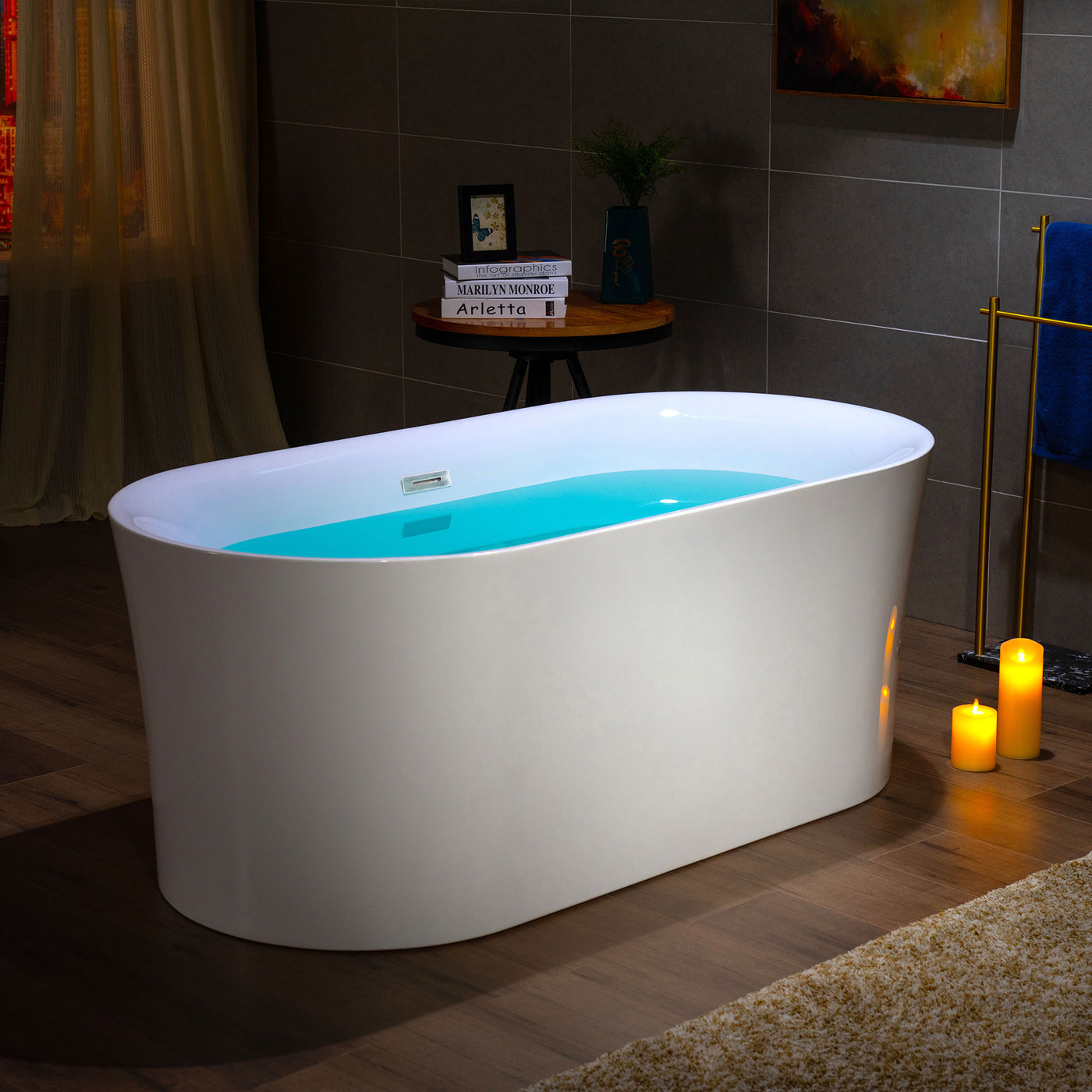 WOODBRIDGE 59" Acrylic Freestanding Bathtub Contemporary Soaking Tub with Chrome Overflow and Drain,White Tub,B0058-CH