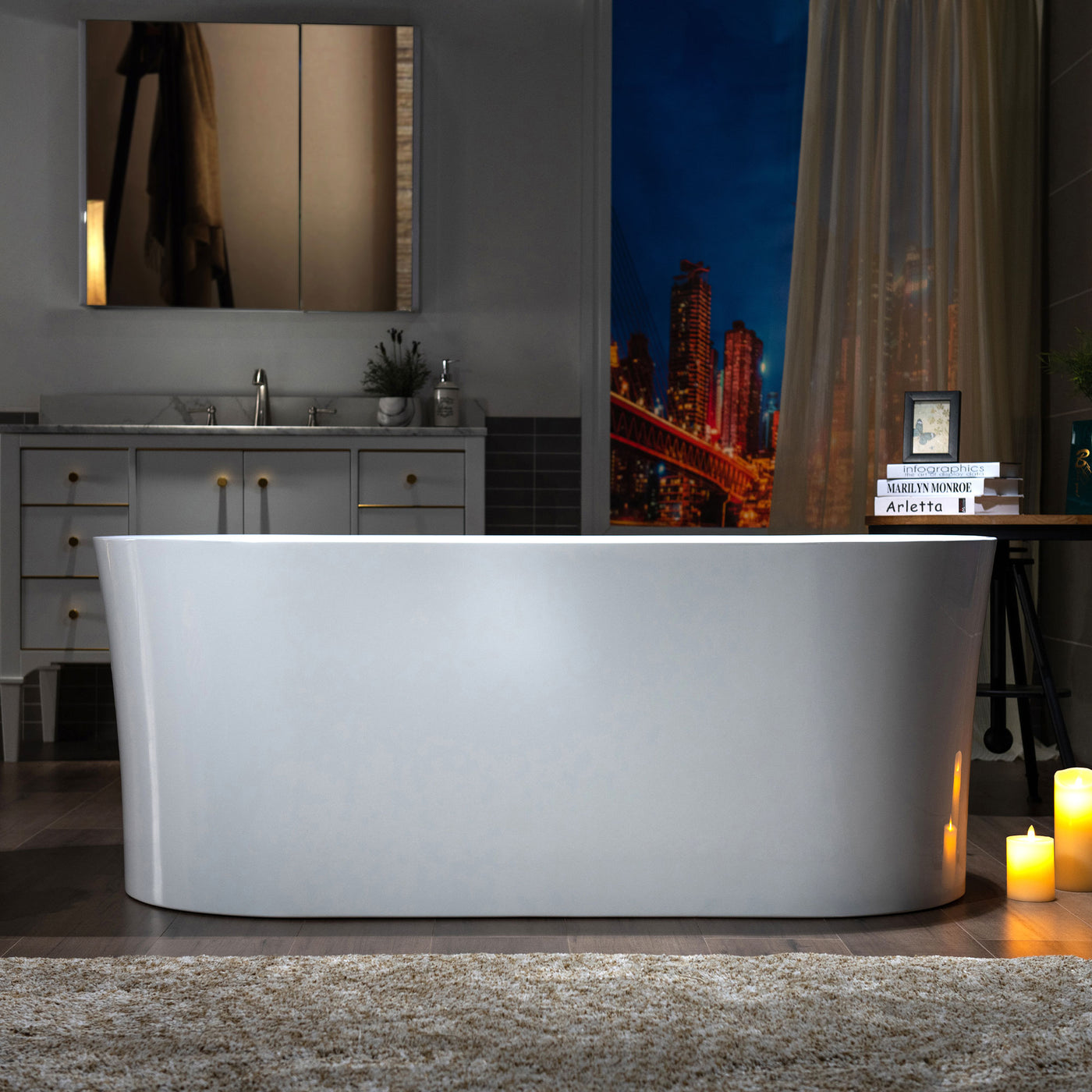 WOODBRIDGE 59" Acrylic Freestanding Bathtub Contemporary Soaking Tub with Chrome Overflow and Drain,White Tub,B0058-CH