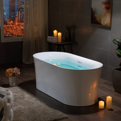 WOODBRIDGE 59" Acrylic Freestanding Bathtub Contemporary Soaking Tub with Chrome Overflow and Drain,White Tub,B0058-CH