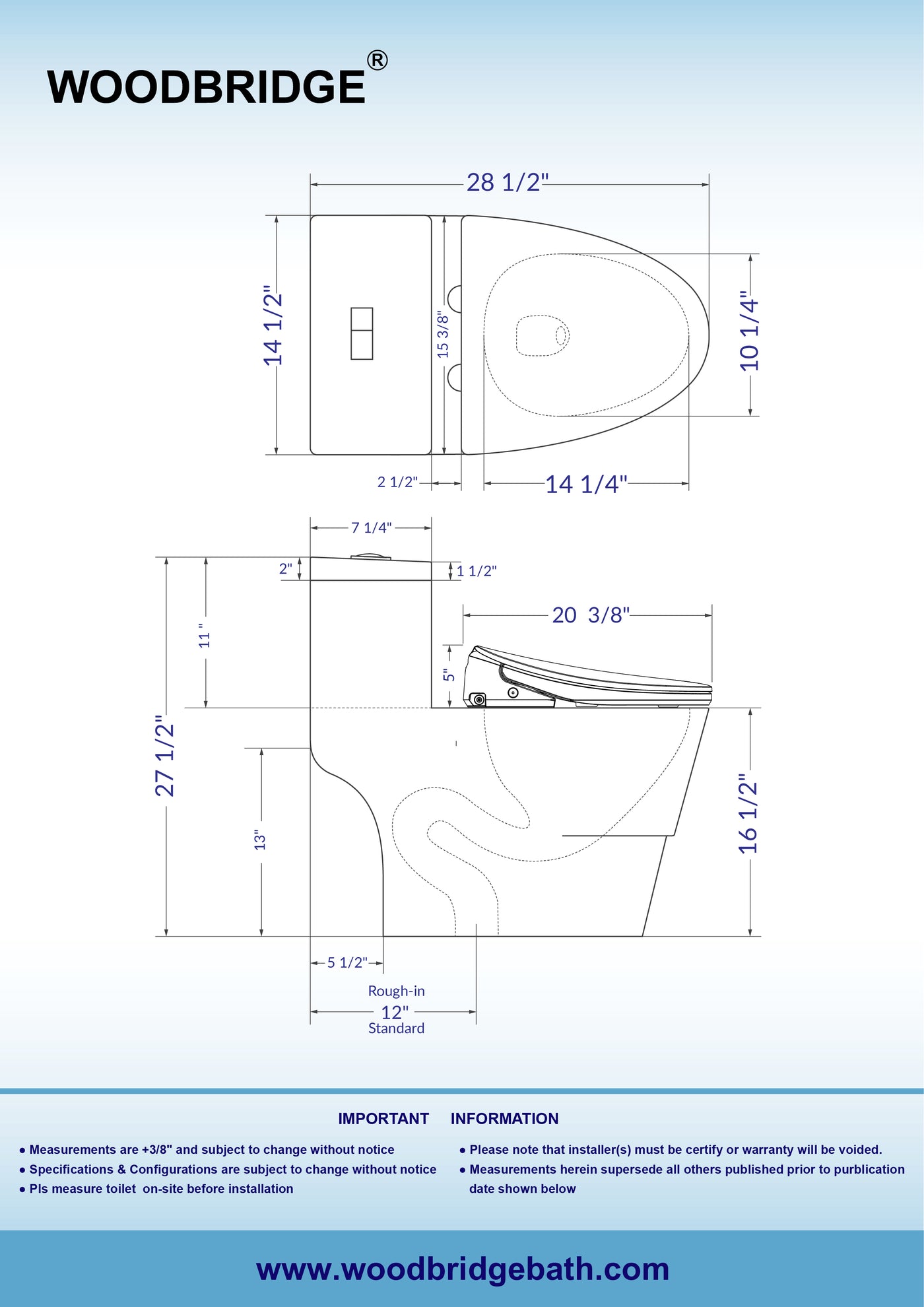 WOODBRIDGE Elongated 1-Piece Toilet with Advanced Auto Open & Close Bidet Smart Toilet Seat, Child Wash, Chair Height, 1000 Gram MaP Flushing Score, 1.28 GPF Dual, Water Sensed