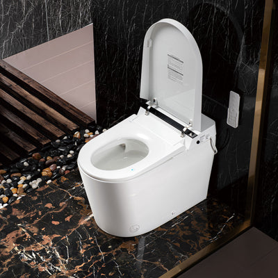 WOODBRIDGE B0990S One Piece Elongated Smart Toilet Bidet with Auto Open & Close, Auto Flush, Foot Sensor Flush, LED Temperature Display, Heated Seat and Integrated Multi Function Remote Control, White