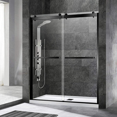 WOODBRIDGE Frameless Shower Doors 56-60" Width x 76"Height with 3/8"(10mm) Clear Tempered Glass, 2 Ways Opening & Double Sliding in Matte Black Finish,SDD6076-MBL