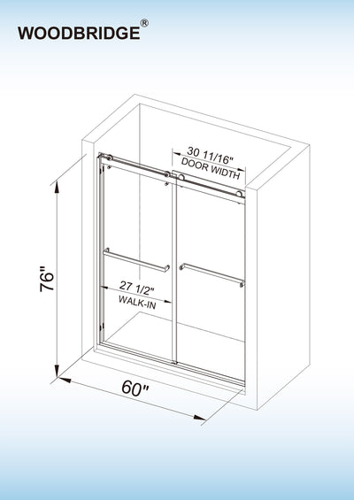 WOODBRIDGE Frameless Shower Doors 56-60" Width x 76"Height with 3/8"(10mm) Clear Tempered Glass, 2 Ways Opening & Double Sliding in Matte Black Finish,SDD6076-MBL