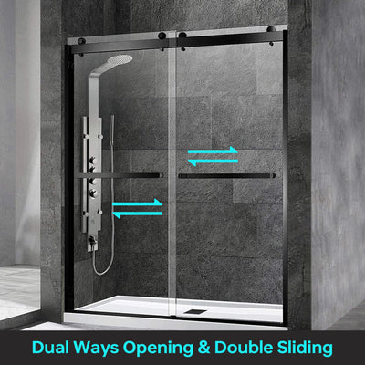 WOODBRIDGE Frameless Shower Doors 56-60" Width x 76"Height with 3/8"(10mm) Clear Tempered Glass, 2 Ways Opening & Double Sliding in Matte Black Finish,SDD6076-MBL