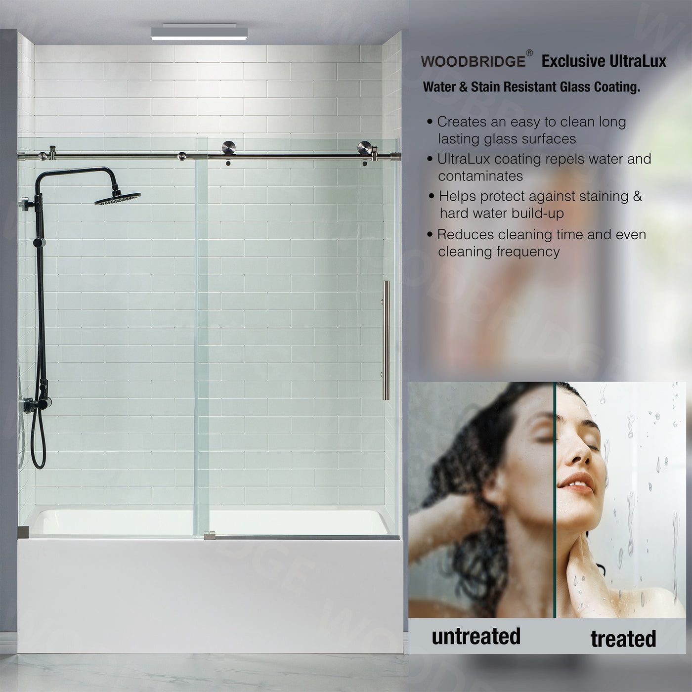 WOODBRIDGE Frameless Bathtub Shower Doors 56-60" Width x 62"Height with 5/16"(8mm) Clear Tempered Glass, 2 Ways Opening & Double Sliding in Matte Black Finish,ASD6062-MBL